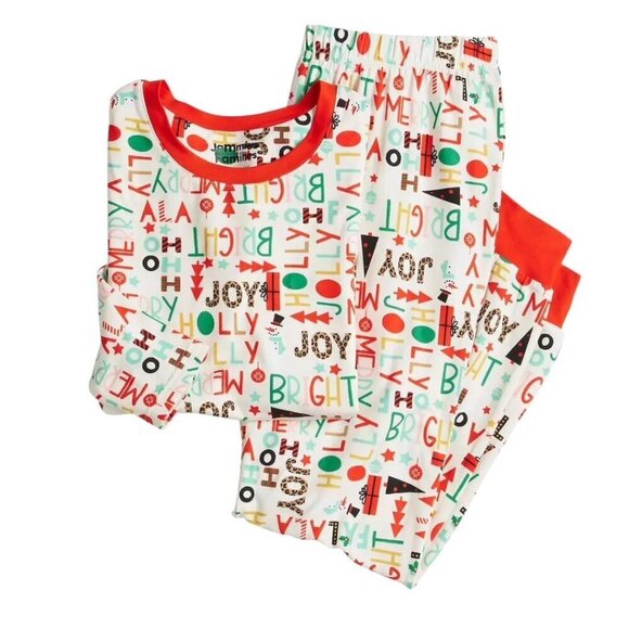 Women's Jammies Your Families Fa La La Pajama Top Jogger Pajama Sets Sz M New - Picture 2 of 7